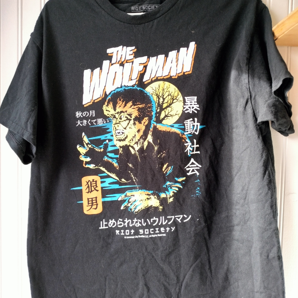 Riot Society Black Tee with 'The Wolfman' Graphic